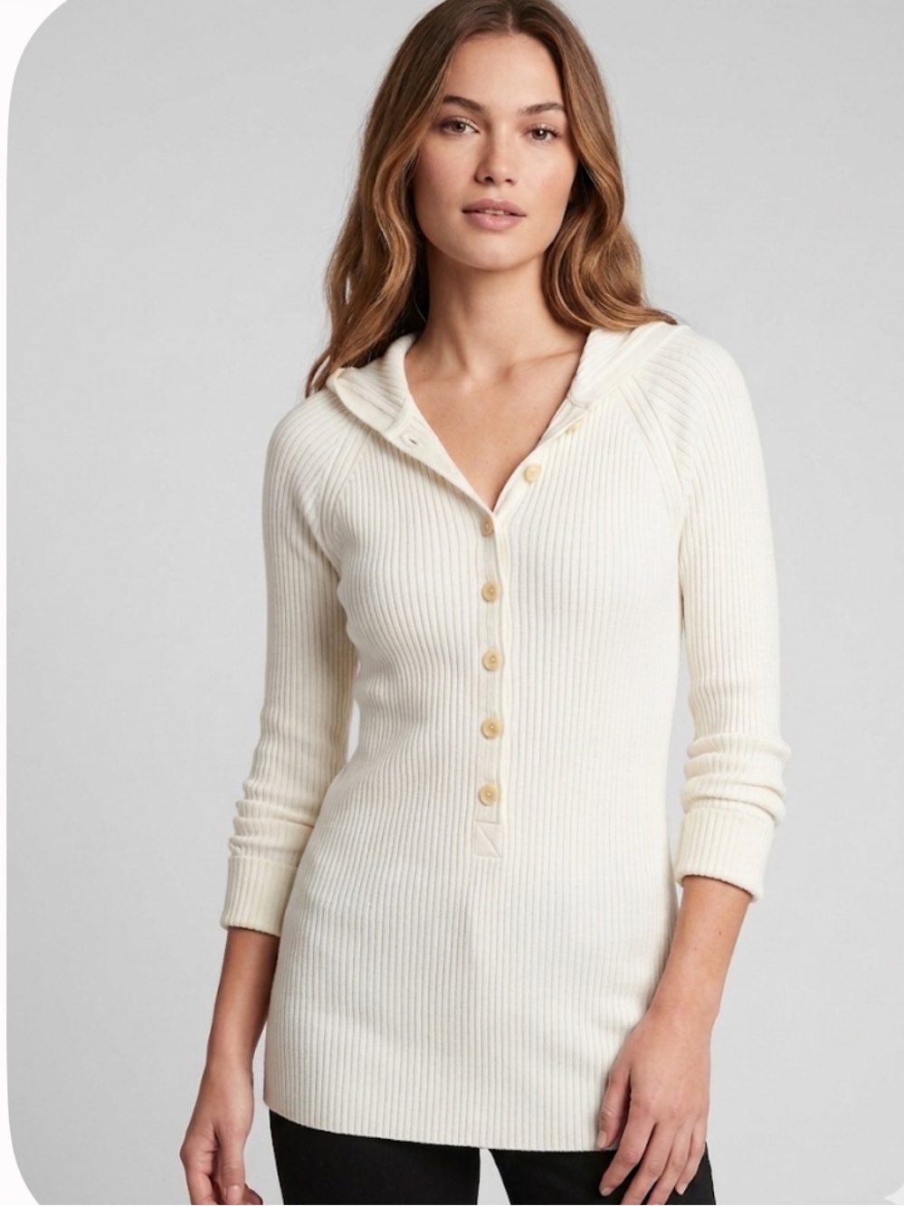 Gap Women’s Hooded Ribbed Long Sleeve Henley Medium NWT